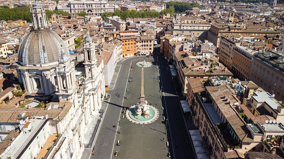 Aerial photo showing one of the iconic places of Rome: Piazza Navona.