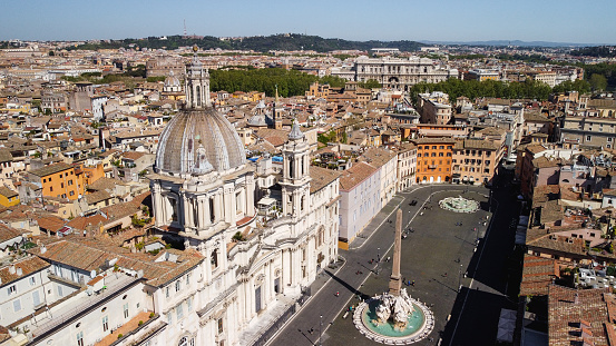 Aerial photo showing one of the iconic places of Rome: Piazza Navona.