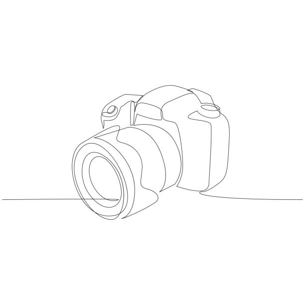 DSLR camera digital vector, one continuous single line drawing. Minimalism hand drawn art style. DSLR camera digital vector with one continuous single line drawing. Minimal art style. Photography equipment concept continuous line draw design illustration. mirror object drawings stock illustrations