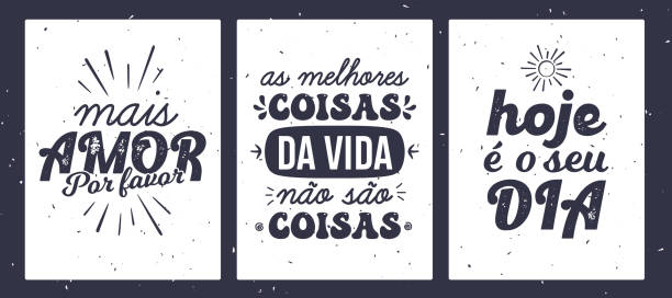 trzy vintage brazylijski portugalski plakat wektorowy - short phrase stock illustrations