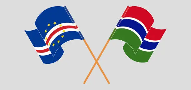 Vector illustration of Crossed and waving flags of Cape Verde and the Gambia