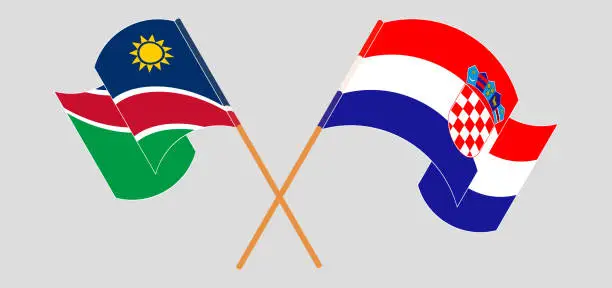 Vector illustration of Crossed and waving flags of Namibia and Croatia