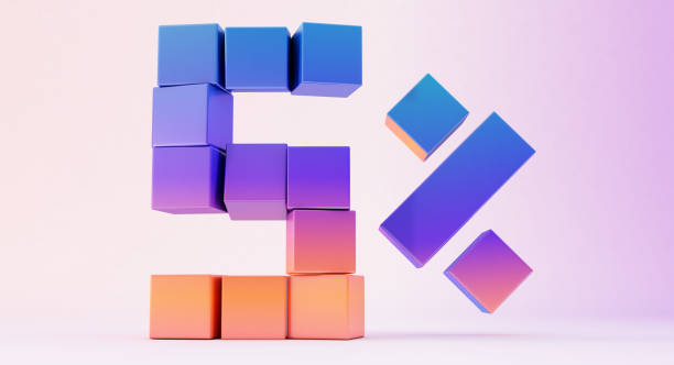 istock Colorful boxes forming the number five isolated on white background, 3d render, up to five percent 1341841317