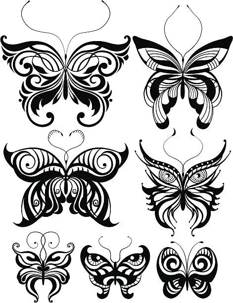 Vector illustration of Set of butterflies