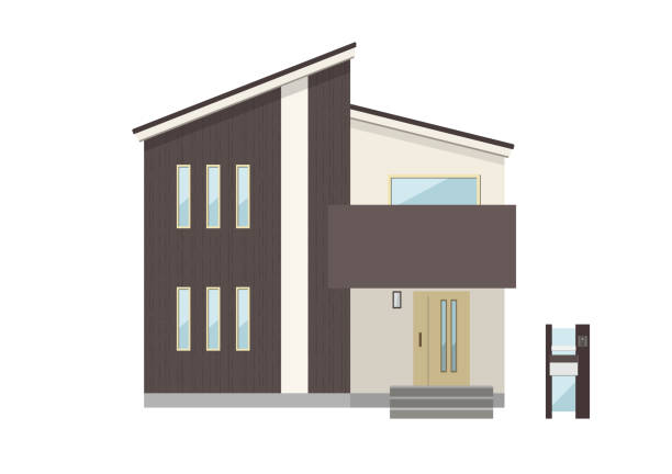 illustrations, cliparts, dessins animés et icônes de illustration d’une maison individuelle moderne (toit en remise) - detached house illustrations