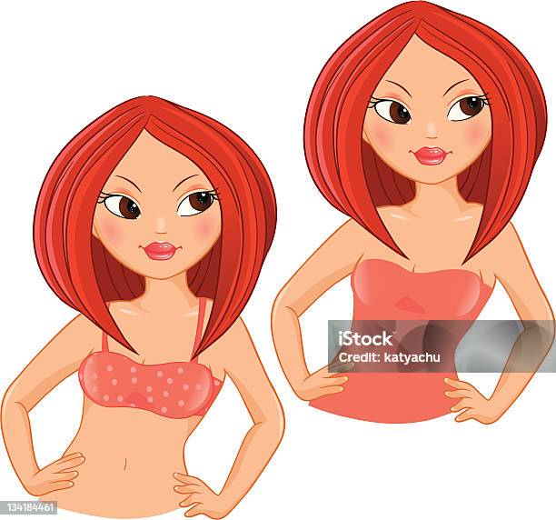 Niedliche Comic Rotes Haar Mädchen In Komfortablen Und Unterwäsche Stock Vektor Art und mehr Bilder von Attraktive Frau