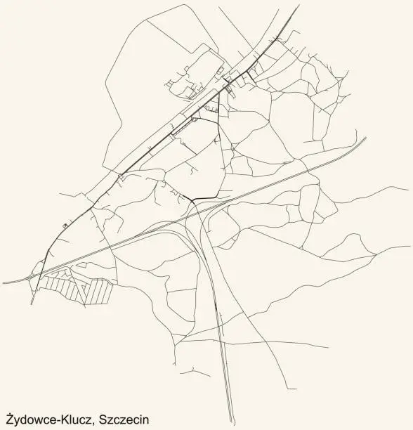 Vector illustration of Street roads map of the Żydowce-Klucz neighborhood of Szczecin, Poland