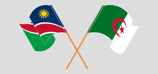 Vector illustration of Crossed and waving flags of Namibia and Algeria