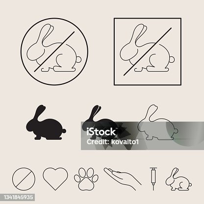 istock Not tested on animals, icon set. Vector illustration with rabbit 1341845935