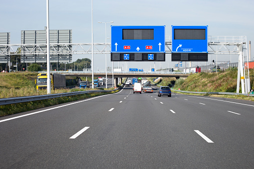 Traffic and traffic information system on Dutch rijksweg A 15 - Ring Rotterdam. The A15 motorway (Dutch: Rijksweg 15) is a motorway in the Netherlands. It connects the Maasvlakte and Rotterdam in the West with the city of Enschede in the East.