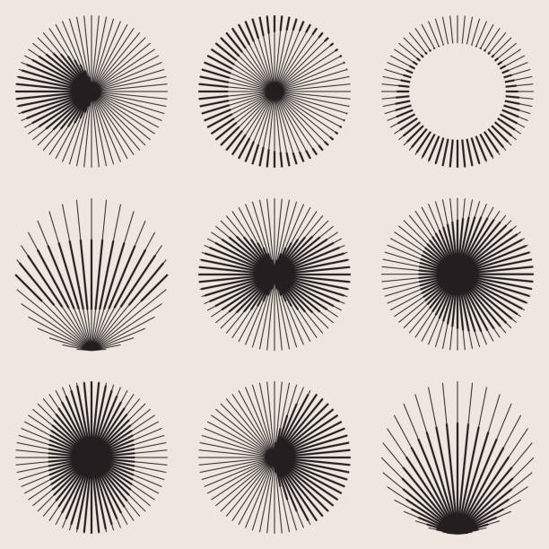 Abstract line circles, design elements. Vector illustration with editable strokes Black and white, sunburst icon sunbeam lines stock illustrations