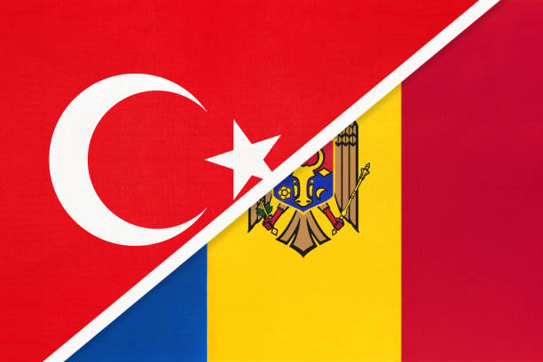 Turkey and Moldova, symbol of country. Turkish vs Moldovan national flag Turkey and Moldova, symbol of country. Turkish vs Moldovan national flags. moldovan flag stock illustrations