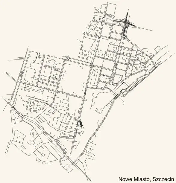 Vector illustration of Street roads map of the Nowe Miasto neighborhood of Szczecin, Poland