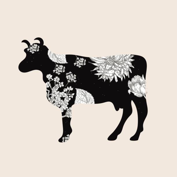 istock Floral cow silhouette. Vector illustration. Farm animal. Agriculture. 1341848296