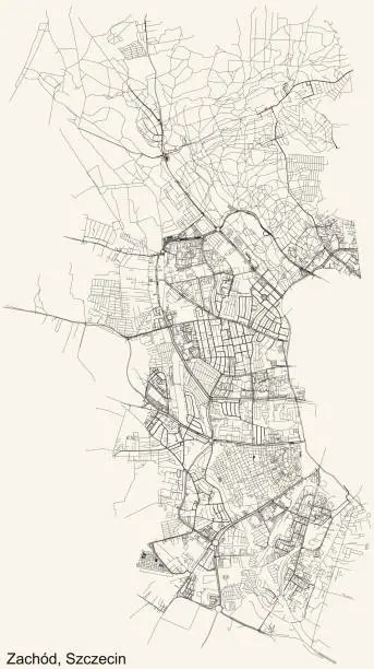 Vector illustration of Street roads map of the Zachód district of Szczecin, Poland