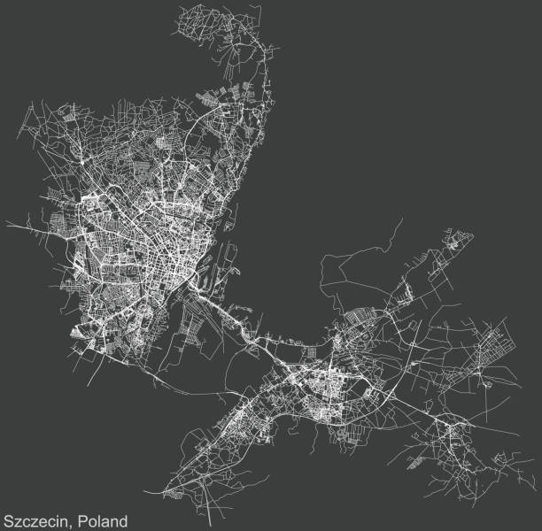 istock Dark negative street roads map of  Szczecin, Poland 1341848340