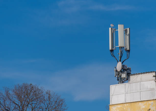 istock mobile communication base station, on building. telecommunication tower. 1341848690