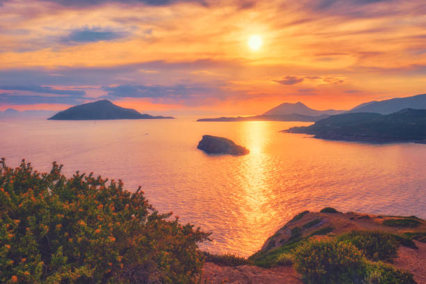 istock Aegean Sea with islands view on sunset 1341852477
