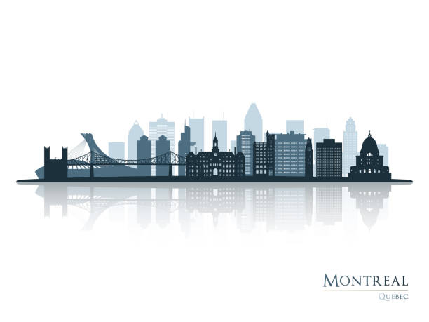 Montreal skyline silhouette with reflection. Landscape Montreal, Quebec. Vector illustration. Montreal skyline silhouette with reflection. Landscape Montreal, Quebec. Vector illustration. montreal stock illustrations