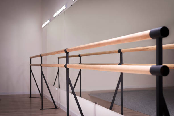 Image of wooden bars in a dance studio. The concept of dancing, ballet. Professional equipment. stock photo