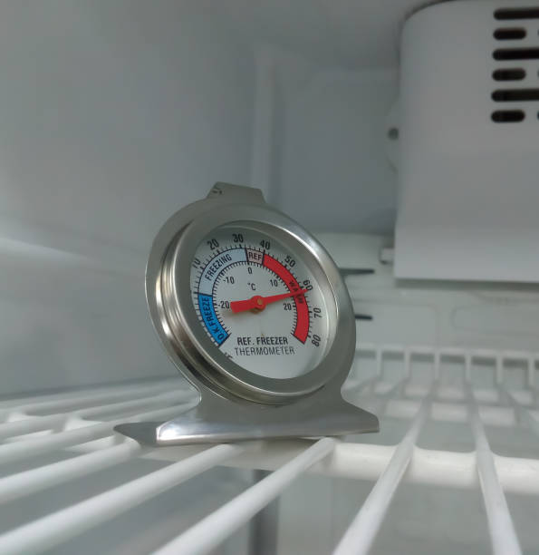 istock Fridge thermometer.  Temperature controller. thermal control of refrigerator. close-up. digital thermometer. 1341854488