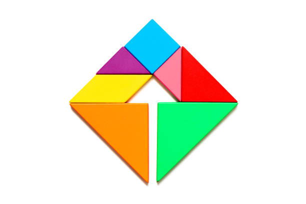 istock Color tangram puzzle in square with inside arrow sign shape on white background 1341856300