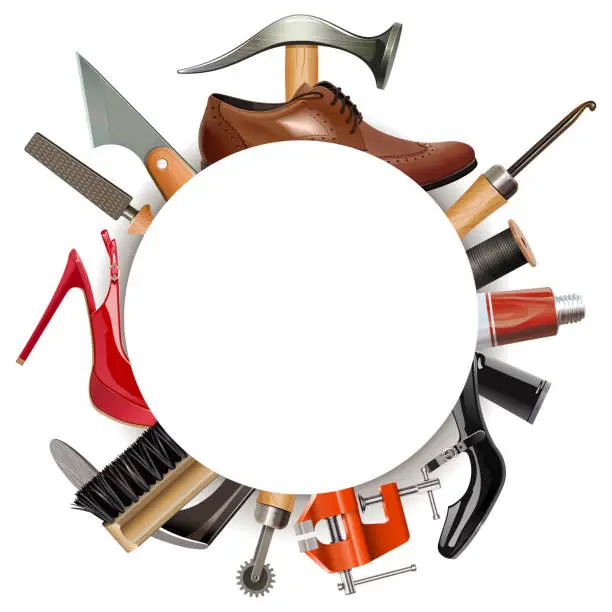 Vector illustration of Vector Round Empty Frame with Shoemaker Tools