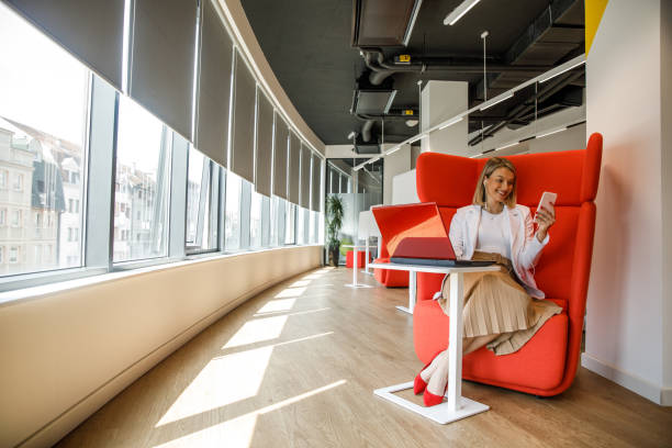 Young enterprenuer having a video call in coworking office space