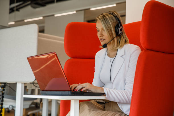 istock Freelancer in coworking office during video call 1341858868
