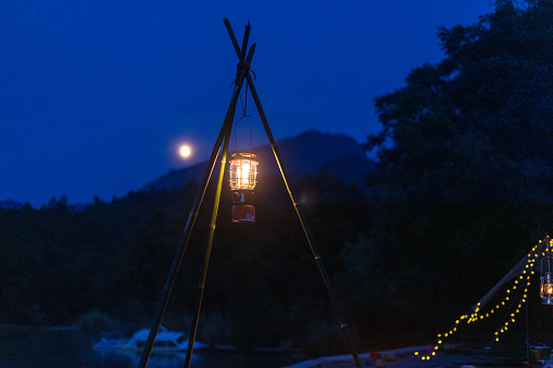 old lantern, camping scene