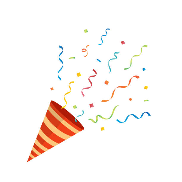 Party popper with confetti on white background. Party popper with confetti on white background. Birthday concept. Vector stock good job emoji stock illustrations