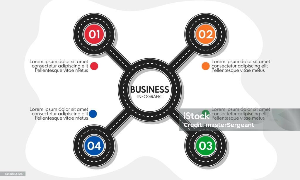 Checkpoints Graphics Road Line Cycle Business Infographics 4 Checkpoints Or Sections Vector ...