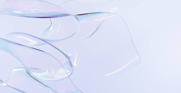 istock Abstract geometric background with transparent iridescent holographic ribbon, 3d render. Wavy curvy water or glass shapes close up. Soft elastic gradient forms clear plastic for banner or cover design 1341864083