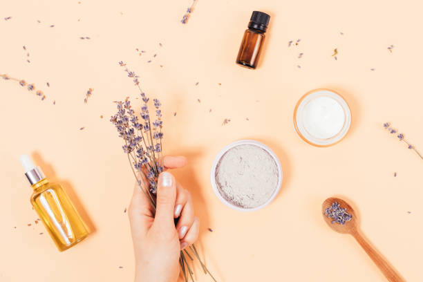 istock Flat lay composition woman making homemade cosmetics 1341864552