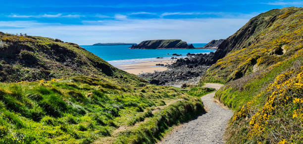 marloes sands, pembrokeshire, wales, vereinigtes königreich - wales south wales coastline cliff stock-fotos und bilder