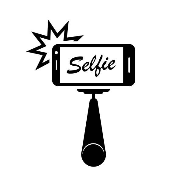 illustrazioni stock, clip art, cartoni animati e icone di tendenza di mobile selfie - interface icons flash