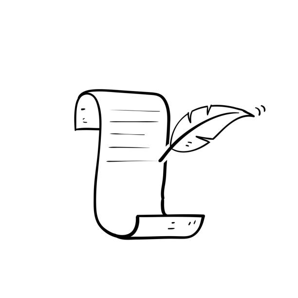 ilustrações, clipart, desenhos animados e ícones de caneta doodle desenhada à mão e símbolo de ícone de escrita de papel para ilustração de escrita de cópia - typewriter writing newspaper author