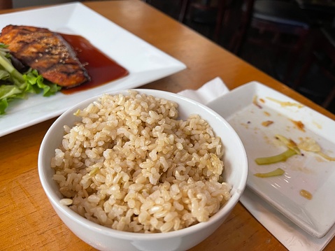 Brown rice and salmon