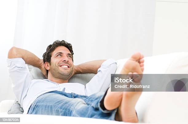 Dreaming And Relax Stock Photo - Download Image Now - Lying Down, Men, Sofa