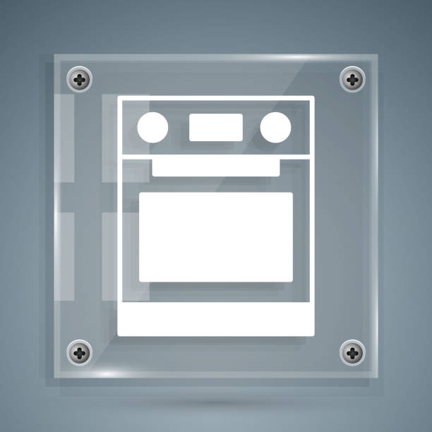 istock White Oven icon isolated on grey background. Stove gas oven sign. Square glass panels. Vector 1341871999