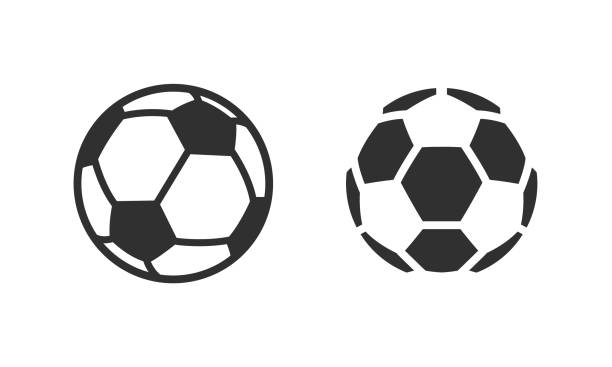 fußbälle umreißen symbole. weiße und schwarze fußball-ikonen. fußball-logo-vorlage. vektor-illustration - fußball stock-grafiken, -clipart, -cartoons und -symbole