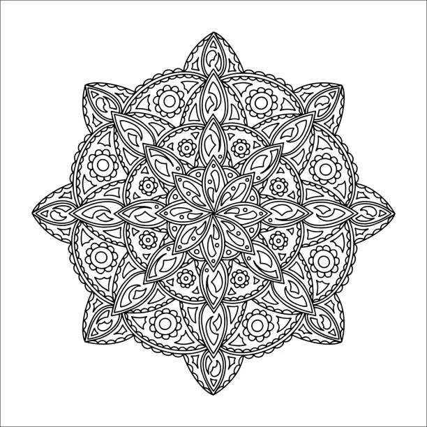 Vector illustration of Abstract mandala. Coloring book page for kids and adult. Vector illustration isolated on white background.