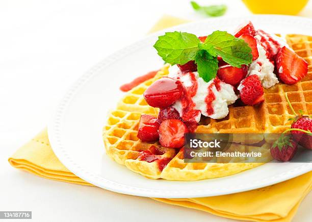 Belgian Waffles Stock Photo - Download Image Now - Belgian Culture, Berry Fruit, Breakfast