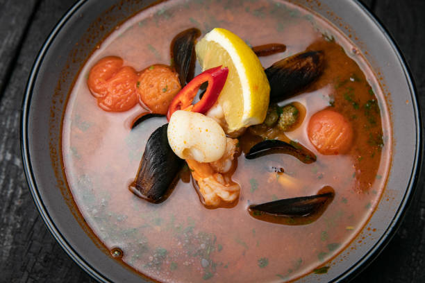 istock Seafood. soup with seafood and sauces 1341878880