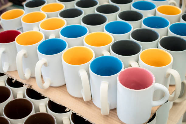 istock close up of colorful ceramic mug on shelf 1341880717
