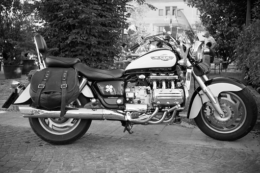Padua, Italy - May 29, 2011: Honda Valkyrie motorbike parked. Honda Valkyrie (GL1500C in the US and F6C in other markets) is a 1,520 cc (93 cu in) liquid cooled, horizontally-opposed flat-six engine motorbike. It was build by Honda motorcycle plant in Marysville, Ohio, from 1997 to 2003. Shot in a public parking.