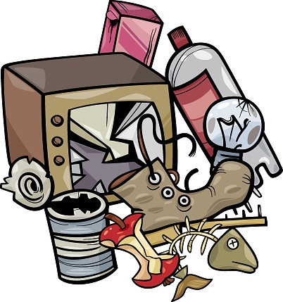 Cartoon illustration of rubbish objects clip art group