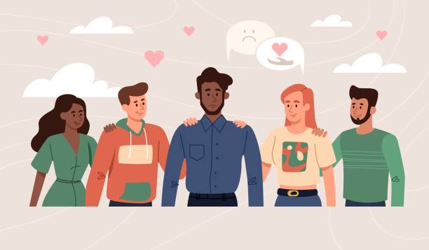 ilustrações de stock, clip art, desenhos animados e ícones de friends are trying to help in friend's relationship crisis with psychological therapy talking - comfortable