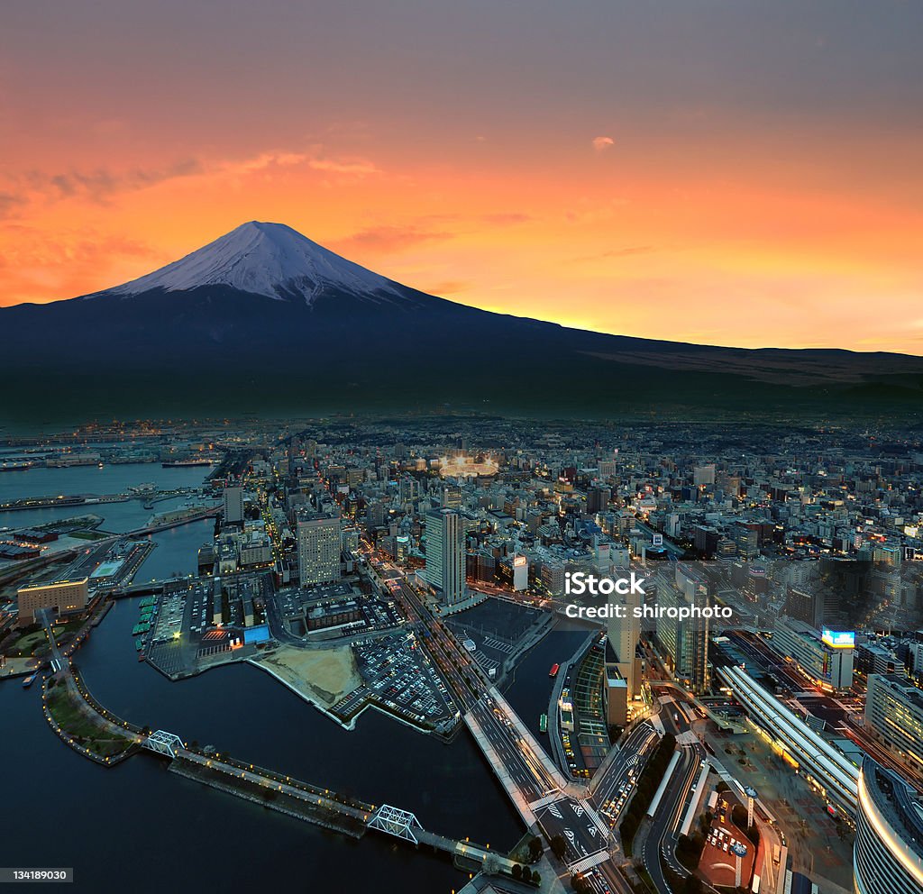 surreal view of Yokohama and Mt. Fuji Digital retouch from 3 image Building Exterior Stock Photo