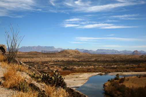 Desert, River, Mountains, and Sky